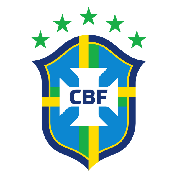Official Brazil national soccer team jersey emblem with blue shield, yellow and green cross, and five green stars