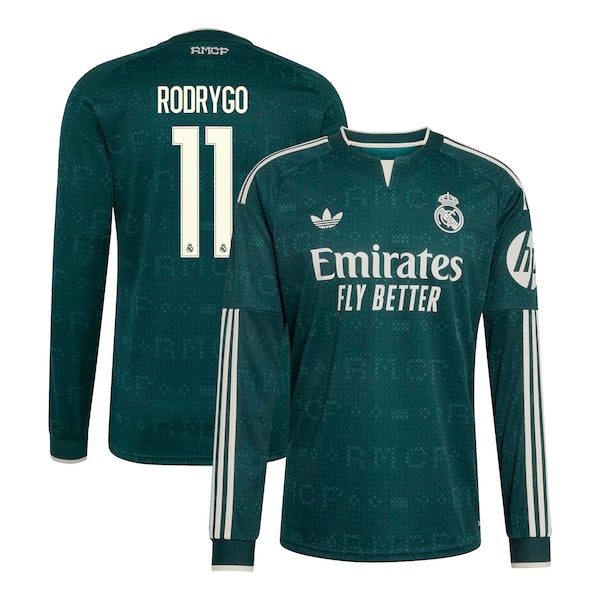 Rodrygo Real Madrid adidas 2026/27 Away Replica Long Sleeve Jersey - Green