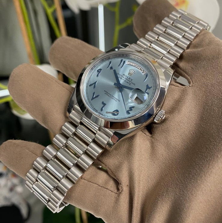 Selfika™ Men's Day-Date 1.6 in Automatic Watch Ice Blue Arabic Dial