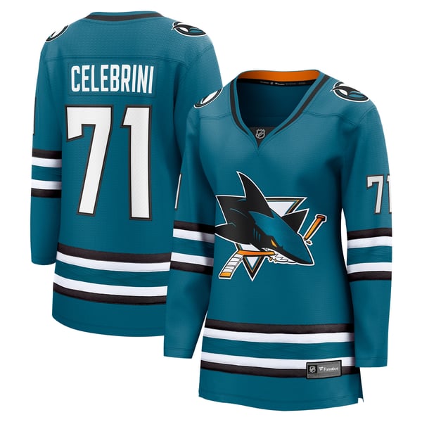 Selfika Women's Fanatics Macklin Celebrini Teal Sharks Jersey