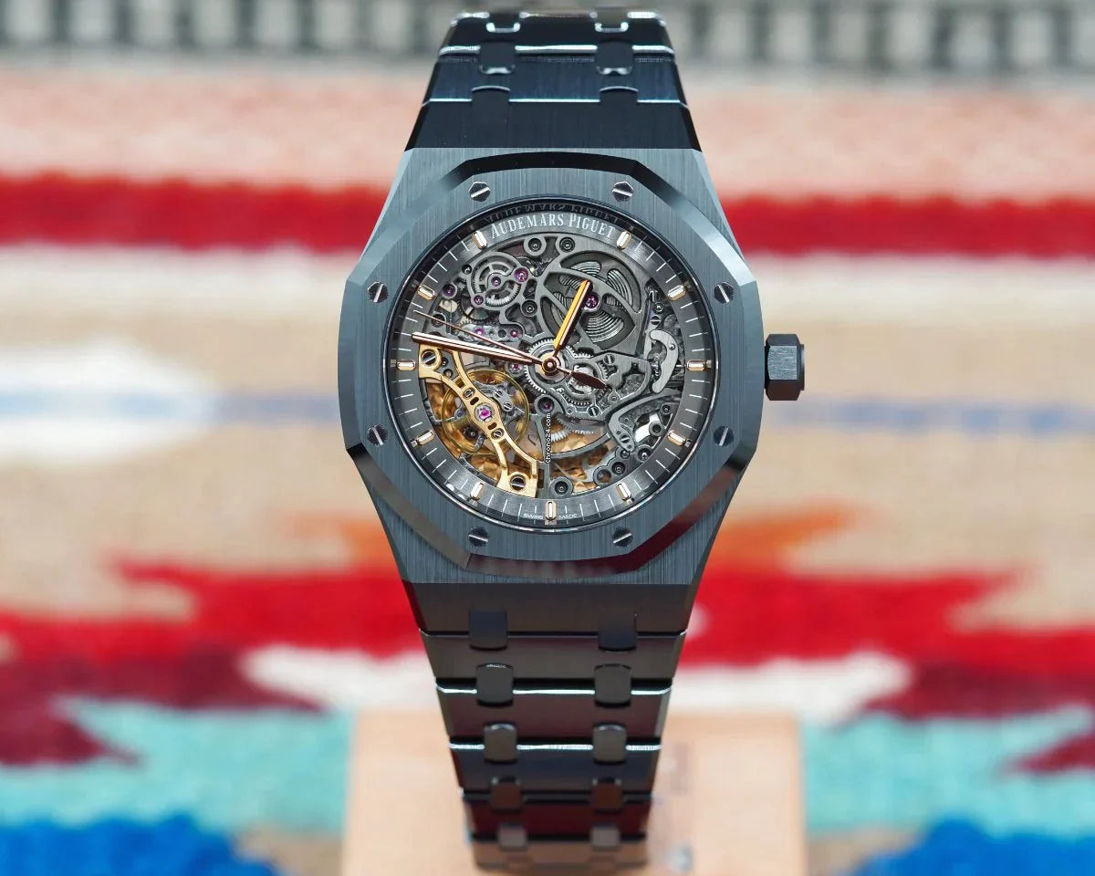 Selfika™ Men's Skeleton Automatic 1.7 in Watch Black