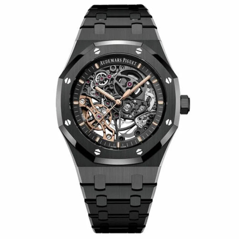 Selfika™ Men's Skeleton Automatic 1.7 in Watch Black