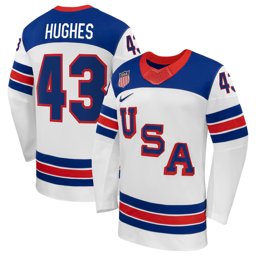 Selfika Nike Quinn Hughes US Hockey 2026 Away Jersey - White