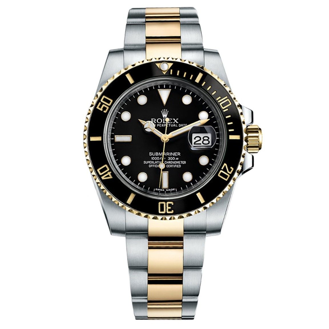 Selfika™ Men's Submariner Two Tone Black Dial Dive Watch 41mm