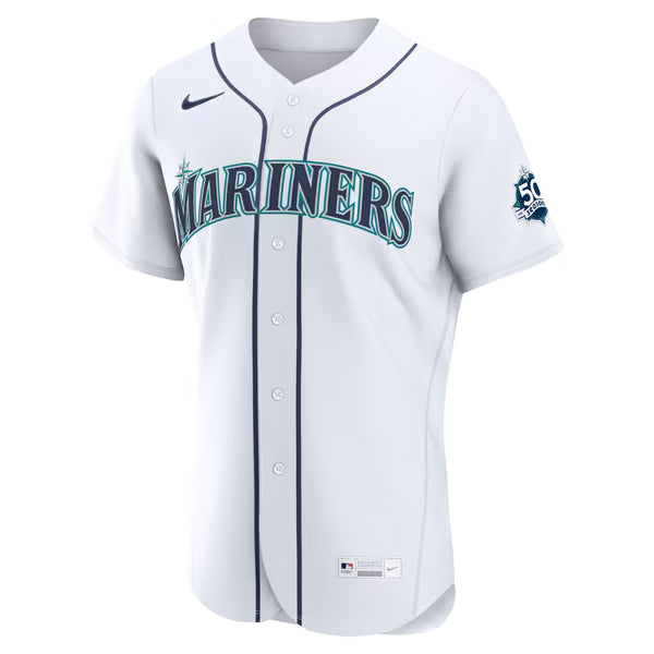 Seattle Mariners Nike 50th Anniversary Patch Home Authentic Jersey - White