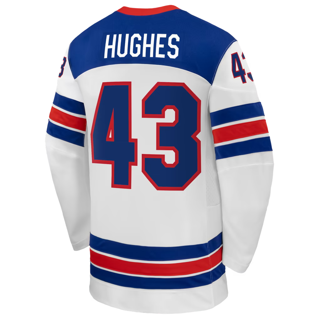 Selfika Nike Quinn Hughes US Hockey 2026 Away Jersey - White