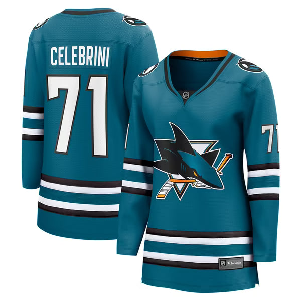 Selfika Women's Fanatics Macklin Celebrini Teal Sharks Jersey