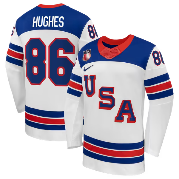 Selfika Nike US Hockey Jack Hughes 2026 Away Replica Jersey