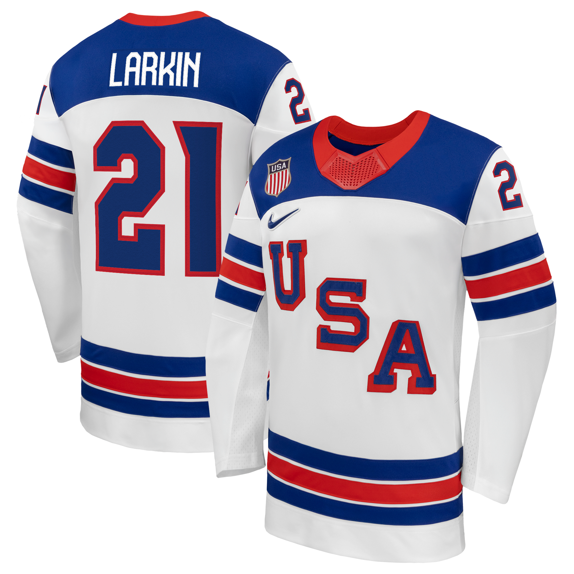 Selfika Dylan Larkin Nike US Hockey 2026 Away Replica Jersey - White