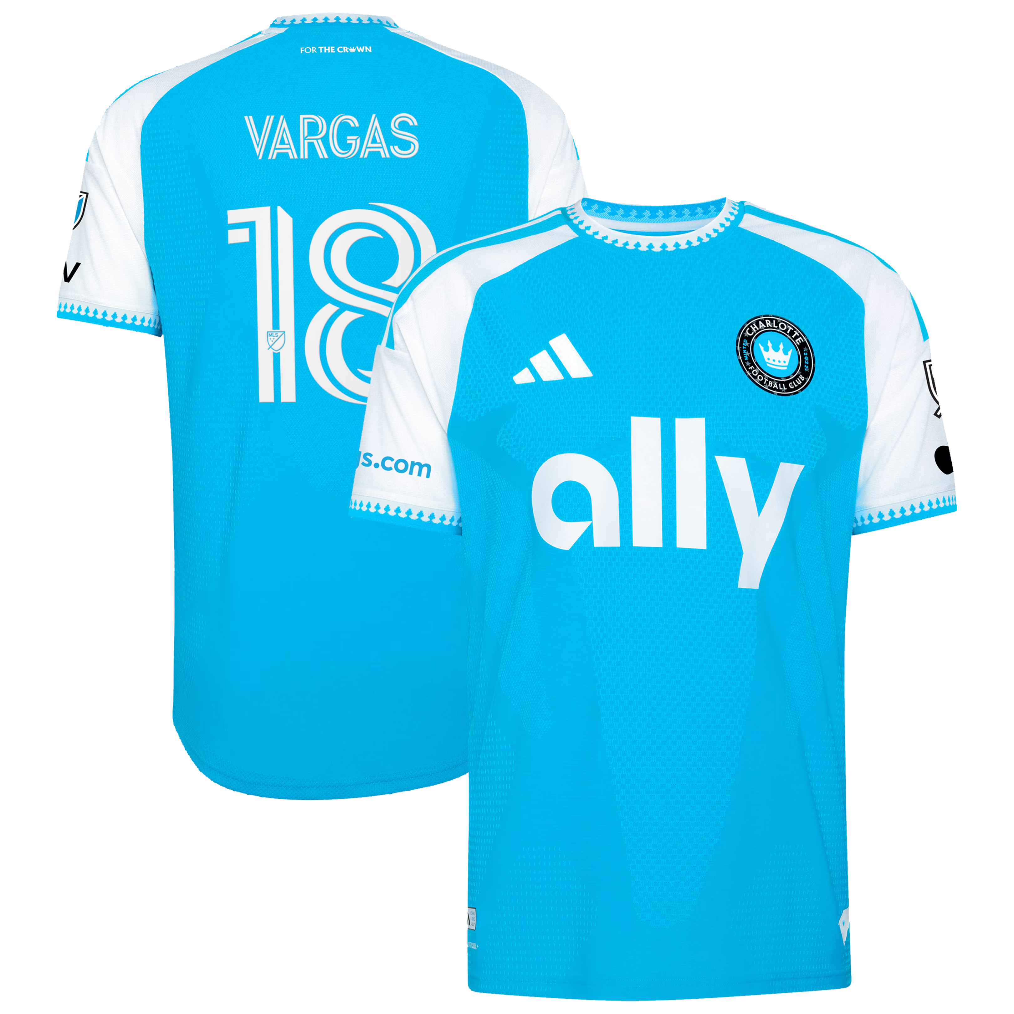 Charlotte FC // adidas Kerwin Vargas #18 Official 2026 Carolina Kit On-Field Patch Jersey – Blue - Jersey Teams World