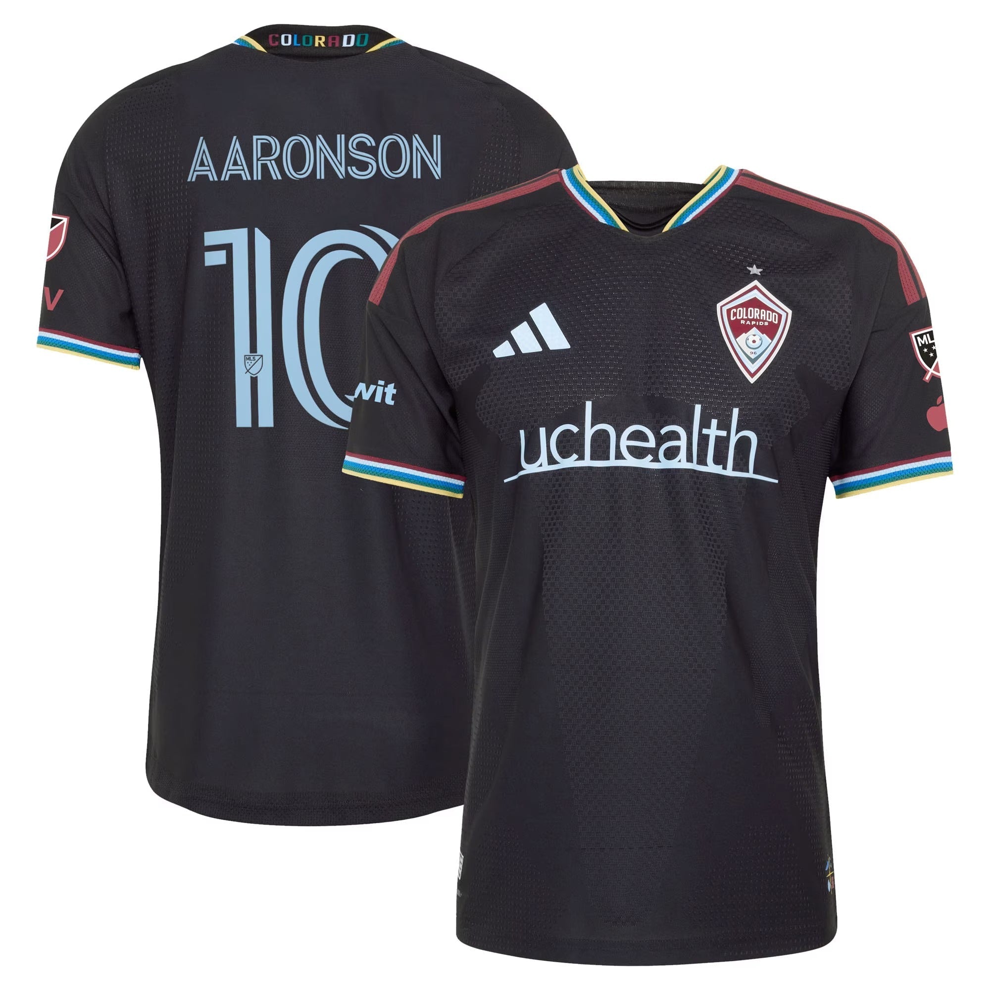 Colorado Rapids // adidas Paxten Aaronson #10 Official 2026 Colorful Colorado On-Field Patch Jersey – Black - Jersey Teams World