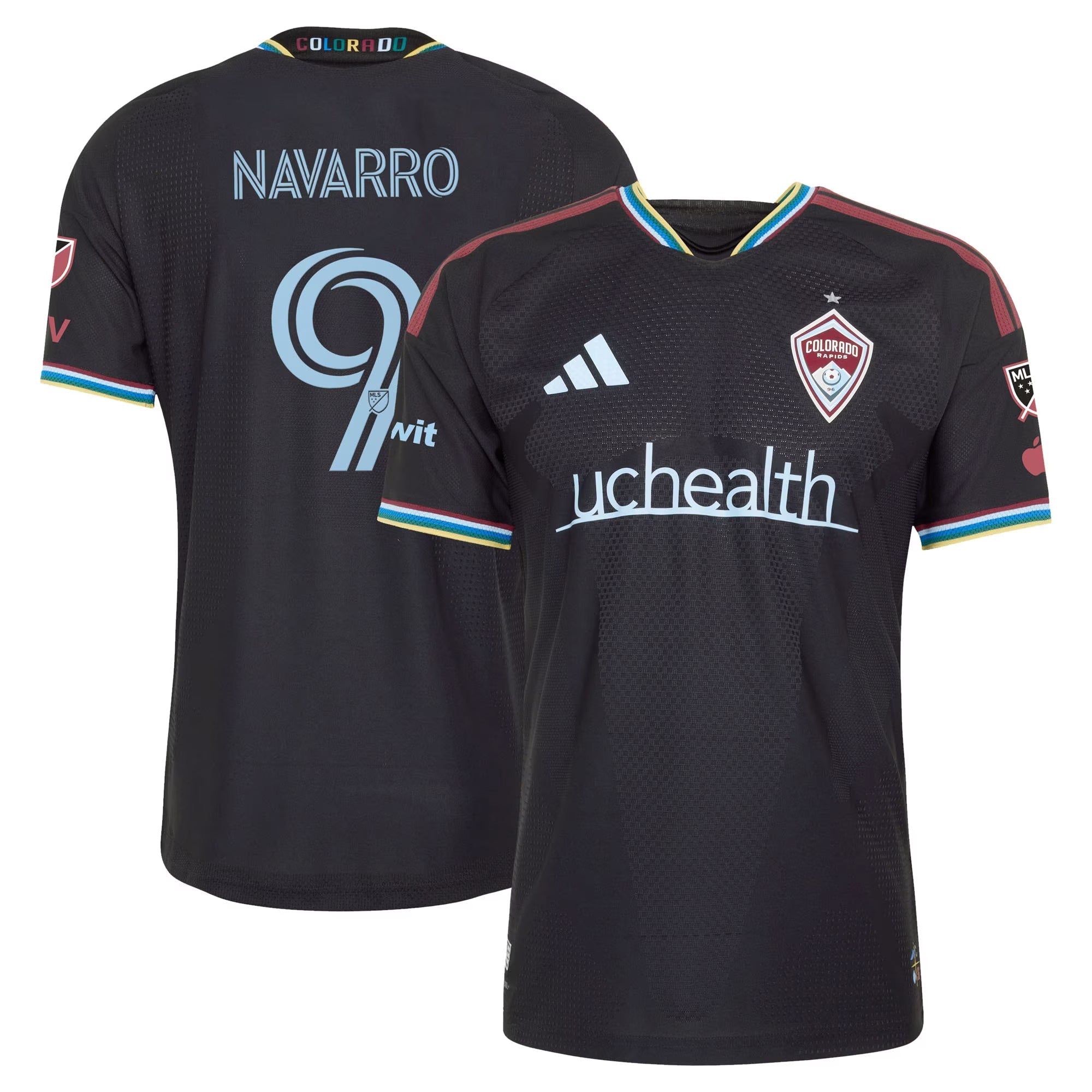 Colorado Rapids // adidas Rafael Navarro #9 Official 2026 Colorful Colorado On-Field Patch Jersey – Black - Jersey Teams World