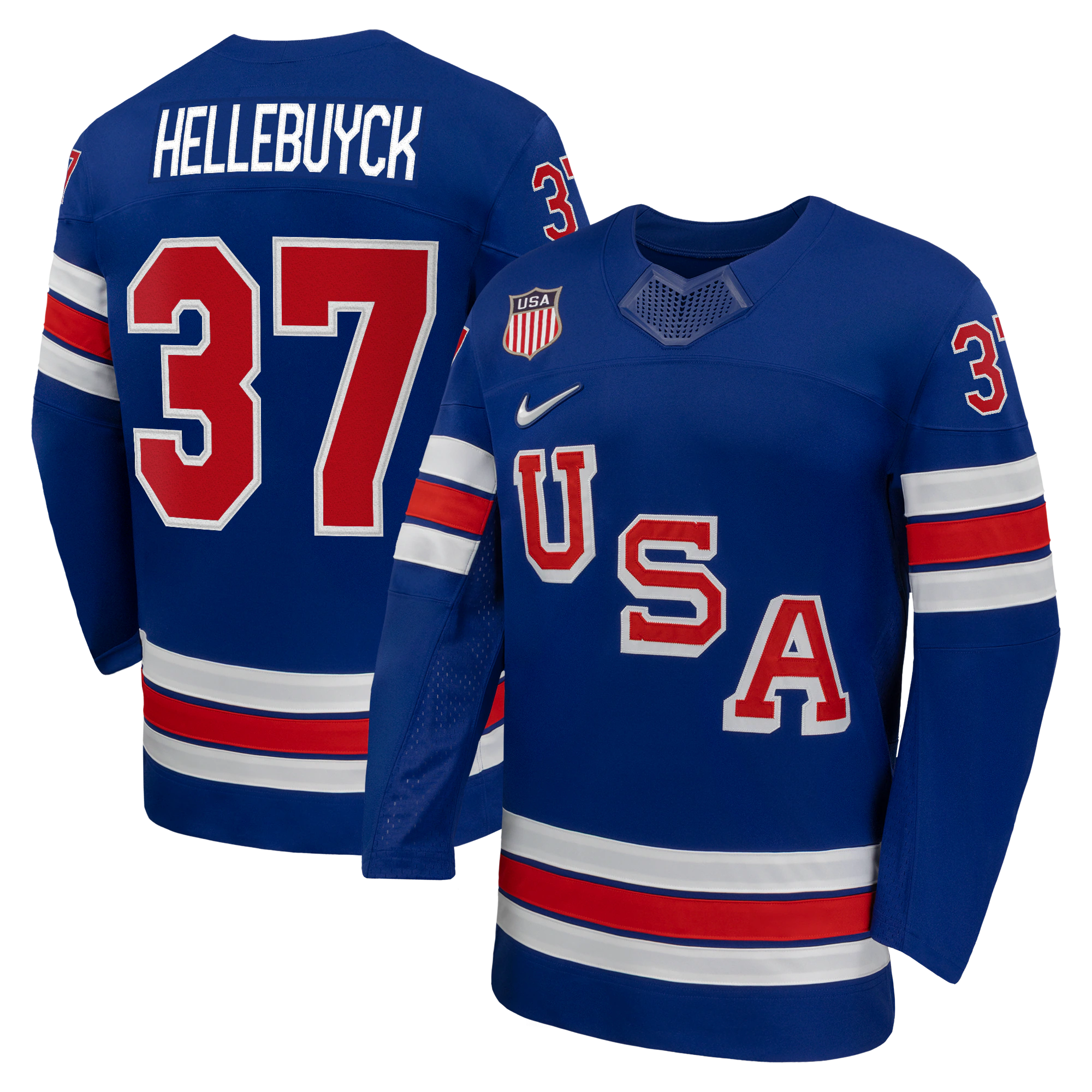 Connor Hellebuyck #37 USA Hockey 2026 Home Jersey - Nike Royal - Jersey Teams World