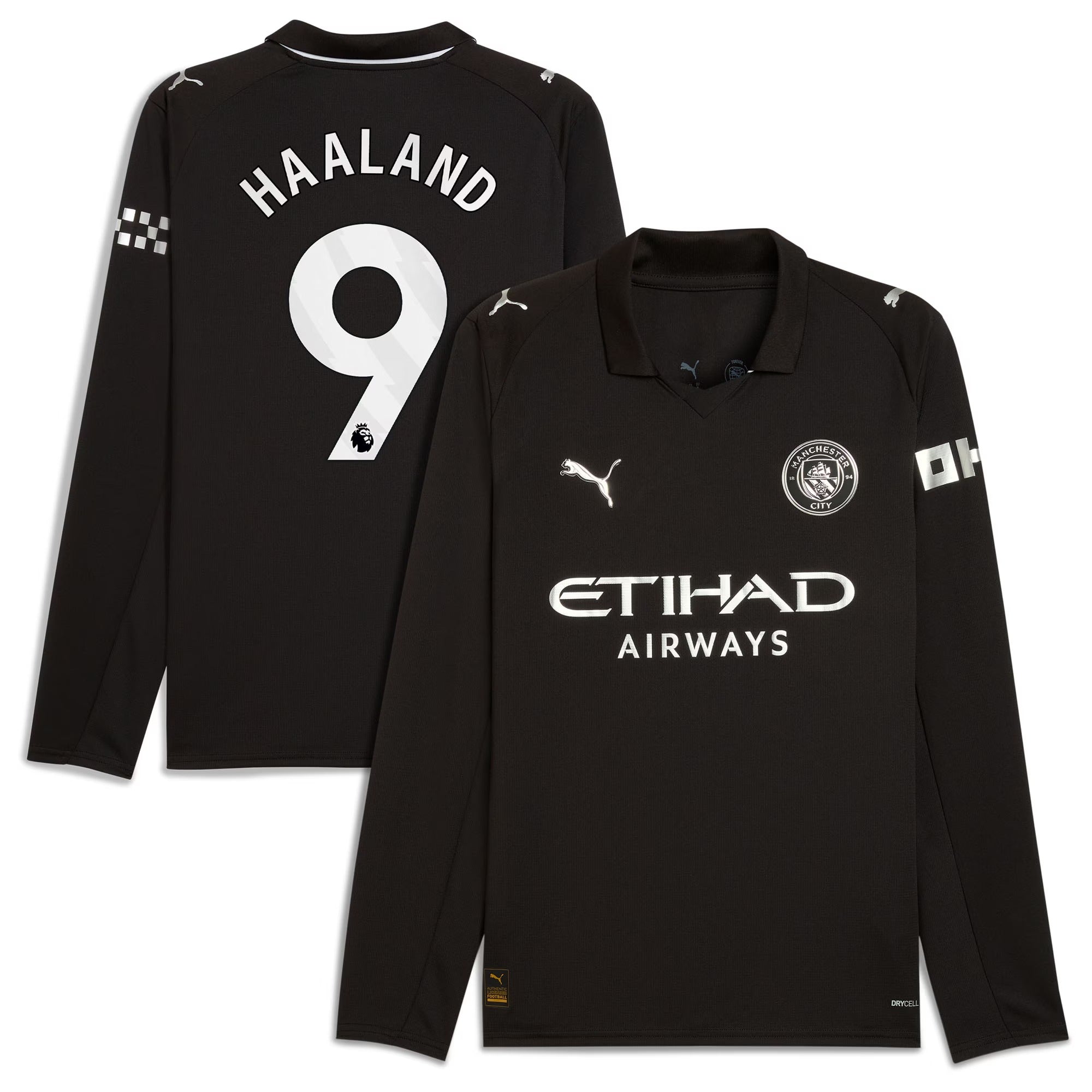 Erling Haaland Manchester City Selfika 2025/26 Away Long Sleeve Player Jersey - Black