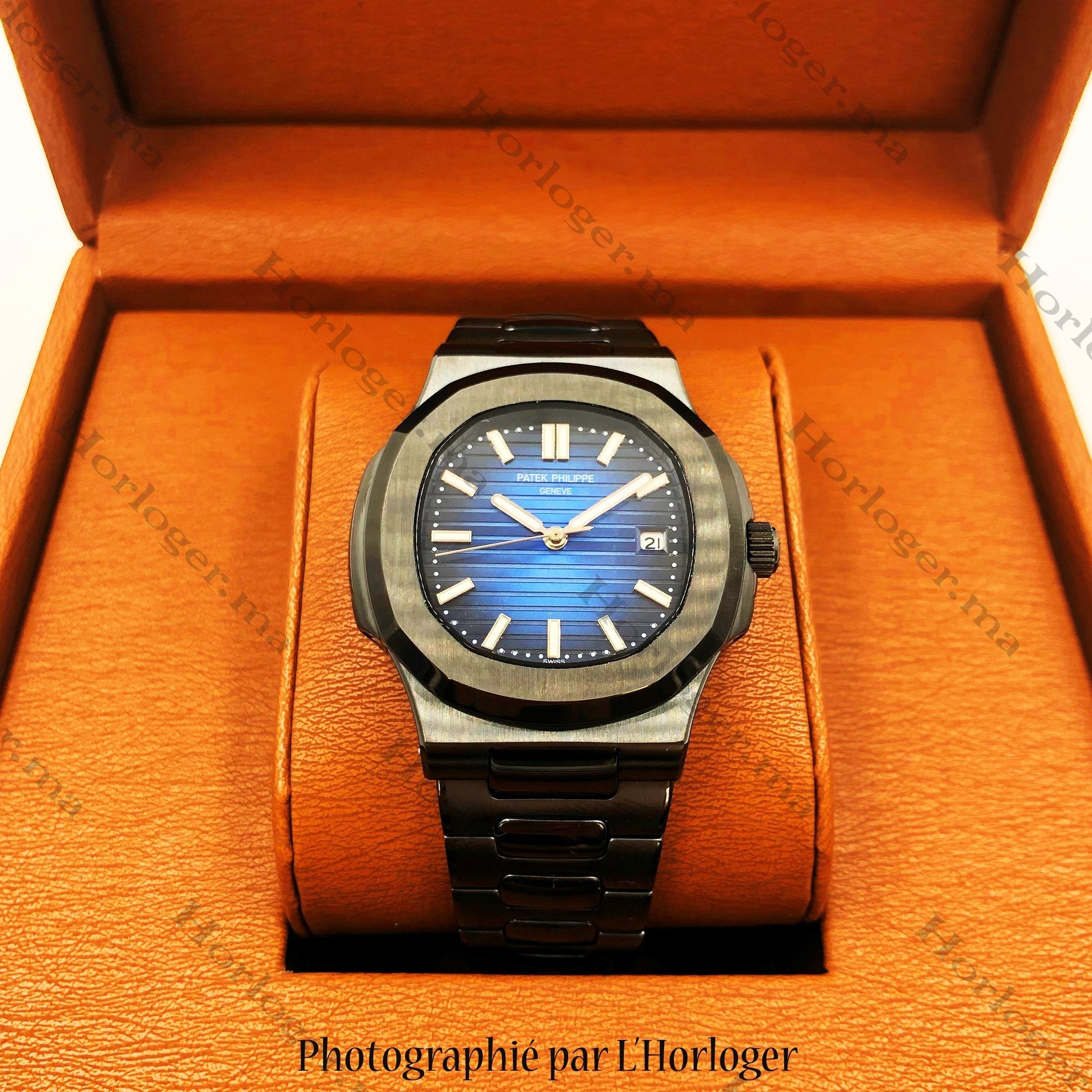 Selfika™ Men's Automatic Watch with Blue Dial and Black Strap A384EAP