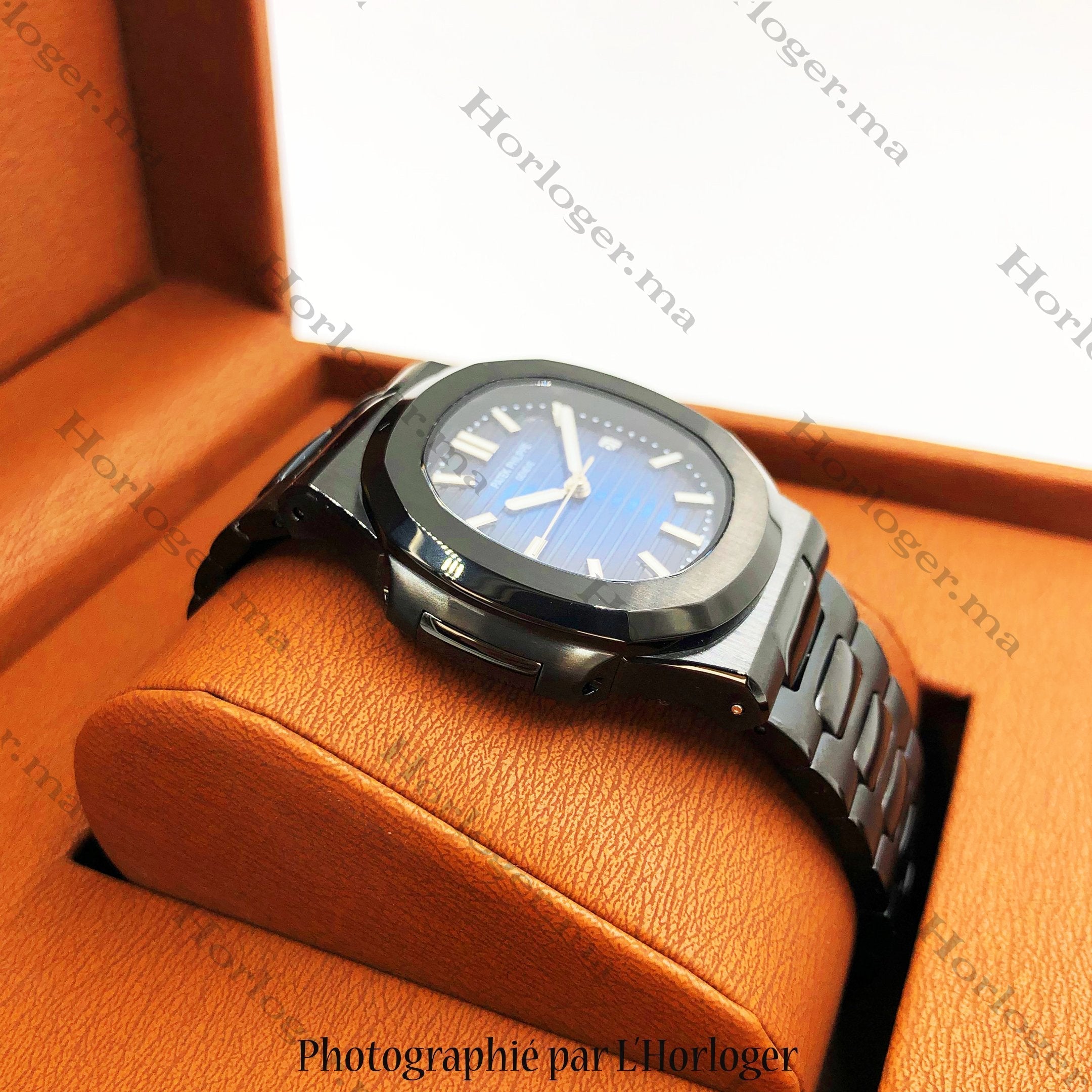 Selfika™ Men's Automatic Watch with Blue Dial and Black Strap A384EAP