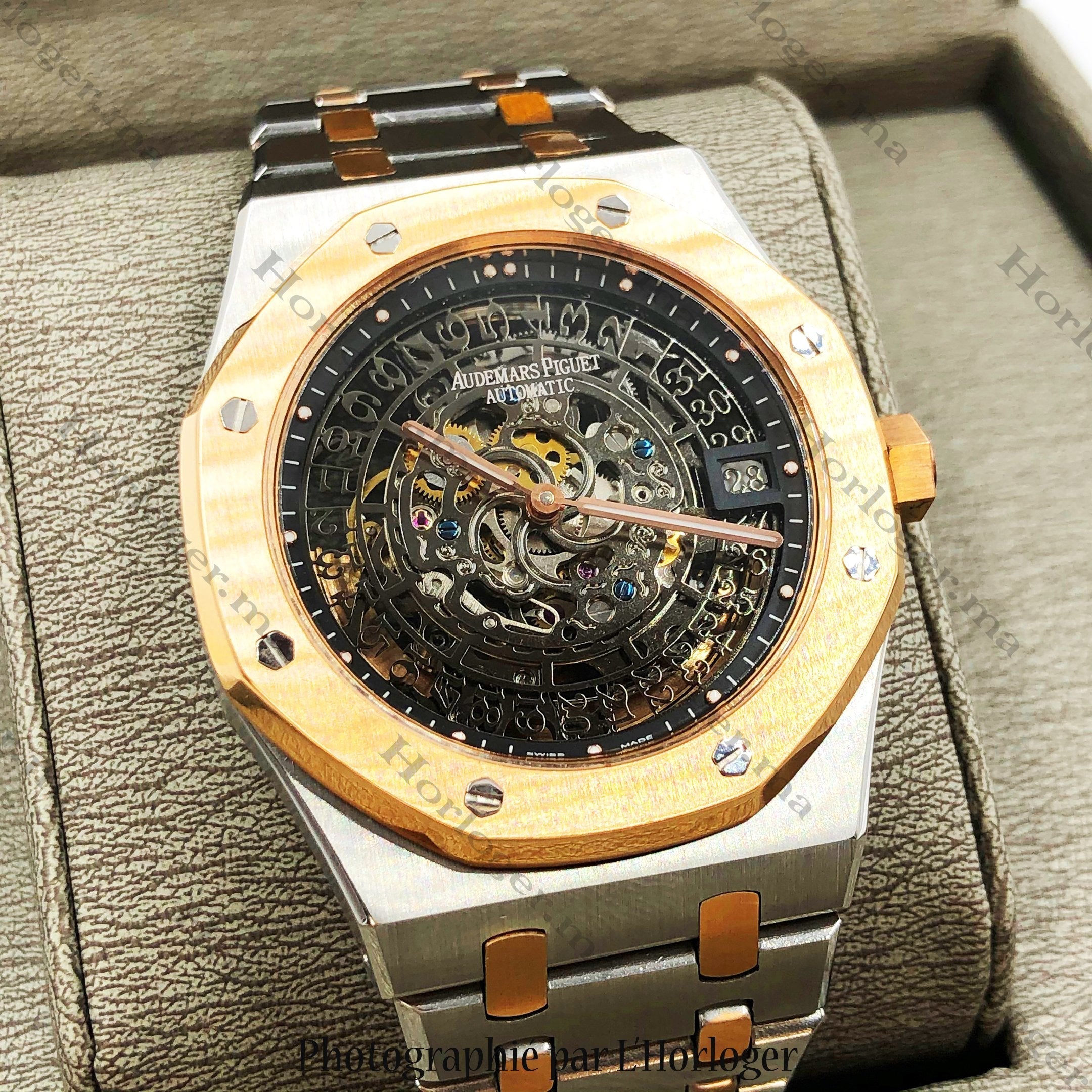 Selfika™ Royal Oak Golden Silver Transparent Black Dial Watch