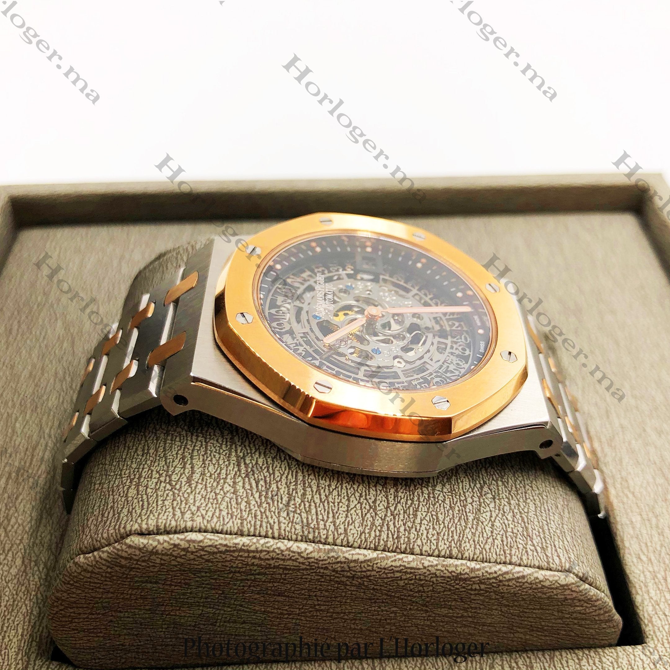 Selfika™ Royal Oak Golden Silver Transparent Black Dial Watch