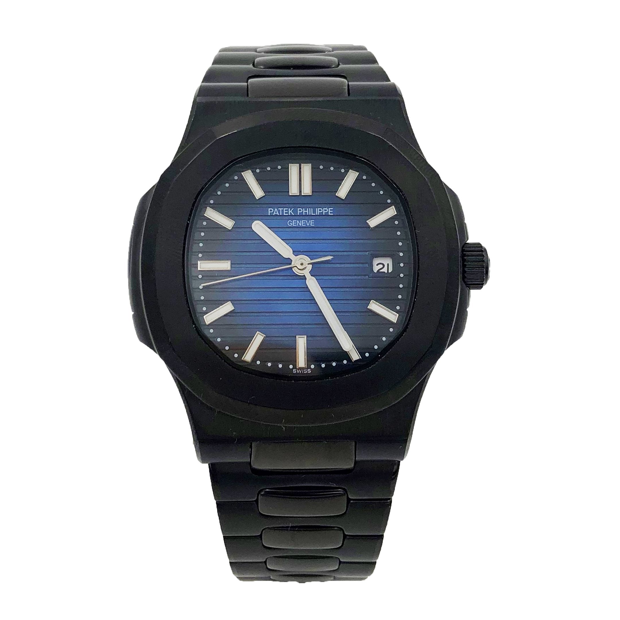 Selfika™ Men's Automatic Watch with Blue Dial and Black Strap A384EAP