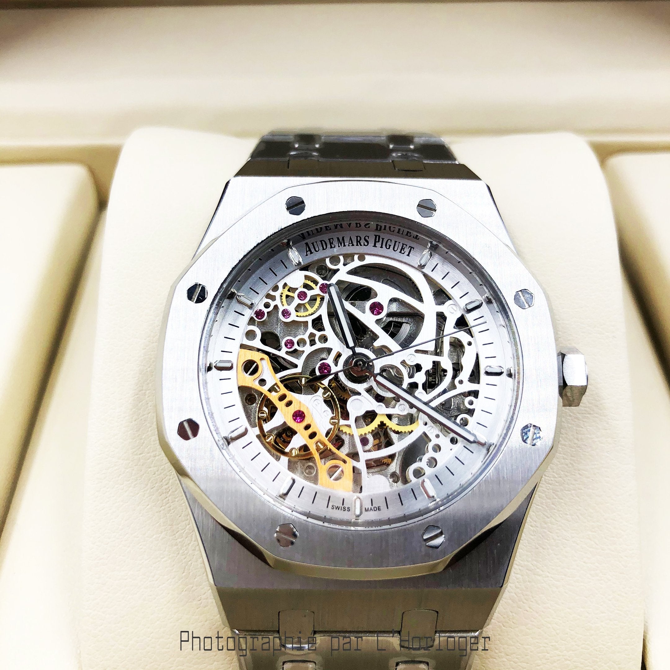 Selfika™ Men's Skeleton White Dial Automatic Watch 1.6 in