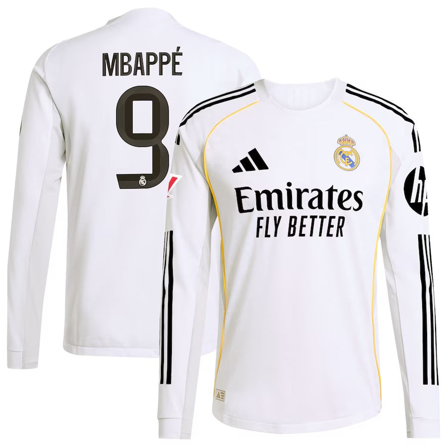 Kylian Mbappé Real Madrid Selfika 2025/26 Home Long Sleeve Jersey - White
