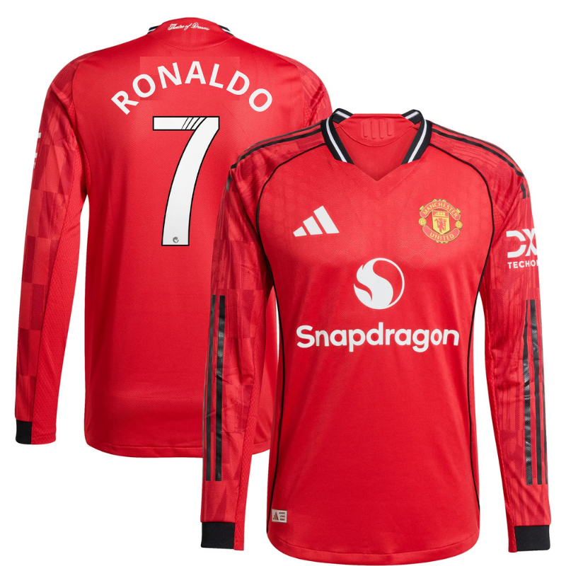 Manchester United adidas WSL Home Shirt 2025-26 - Long sleeve with Cristiano Ronaldo 7 printing Jersey - Jersey Teams World
