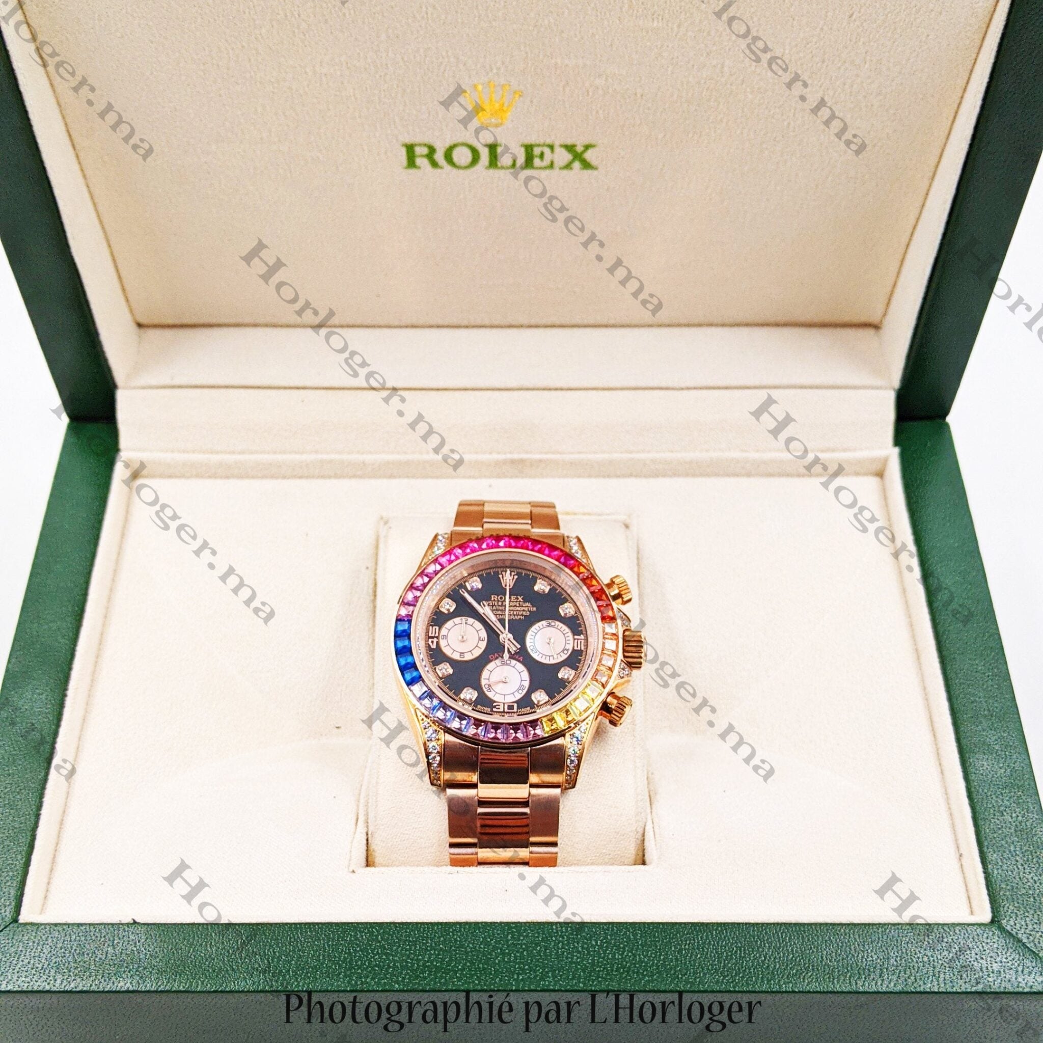 Selfika™ Daytona Rose Gold Rainbow Diamond Watch