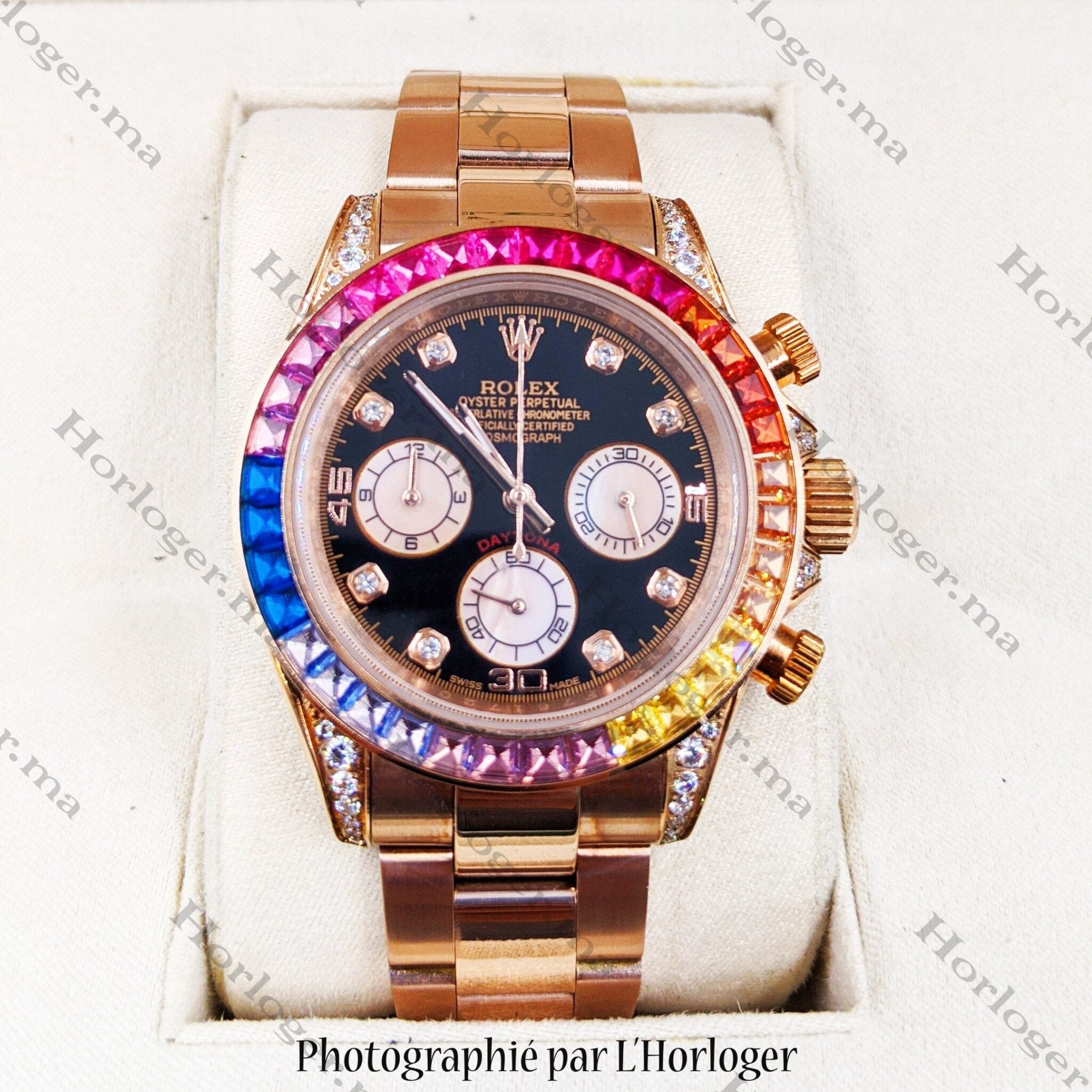 Selfika™ Daytona Rose Gold Rainbow Diamond Watch