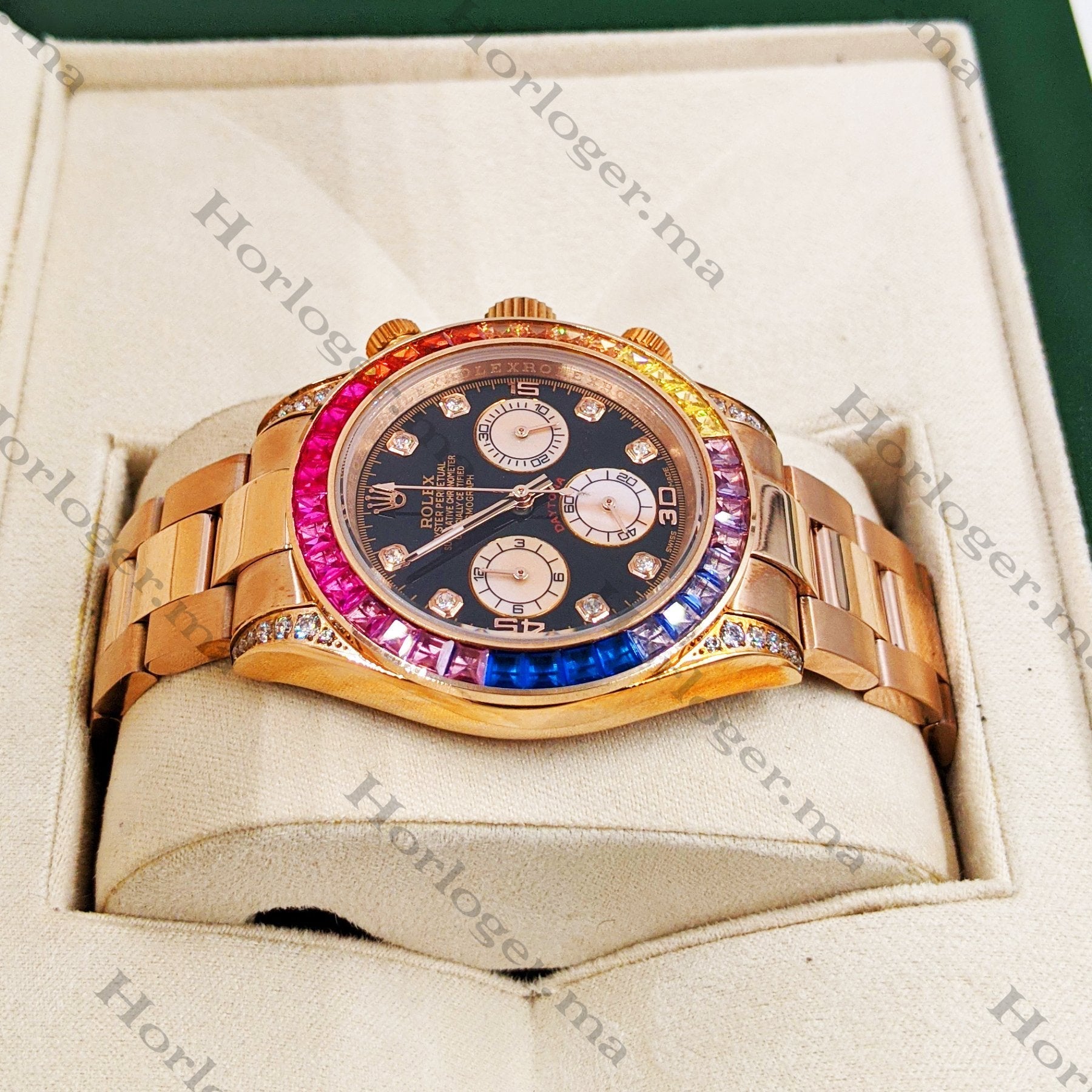Selfika™ Daytona Rose Gold Rainbow Diamond Watch