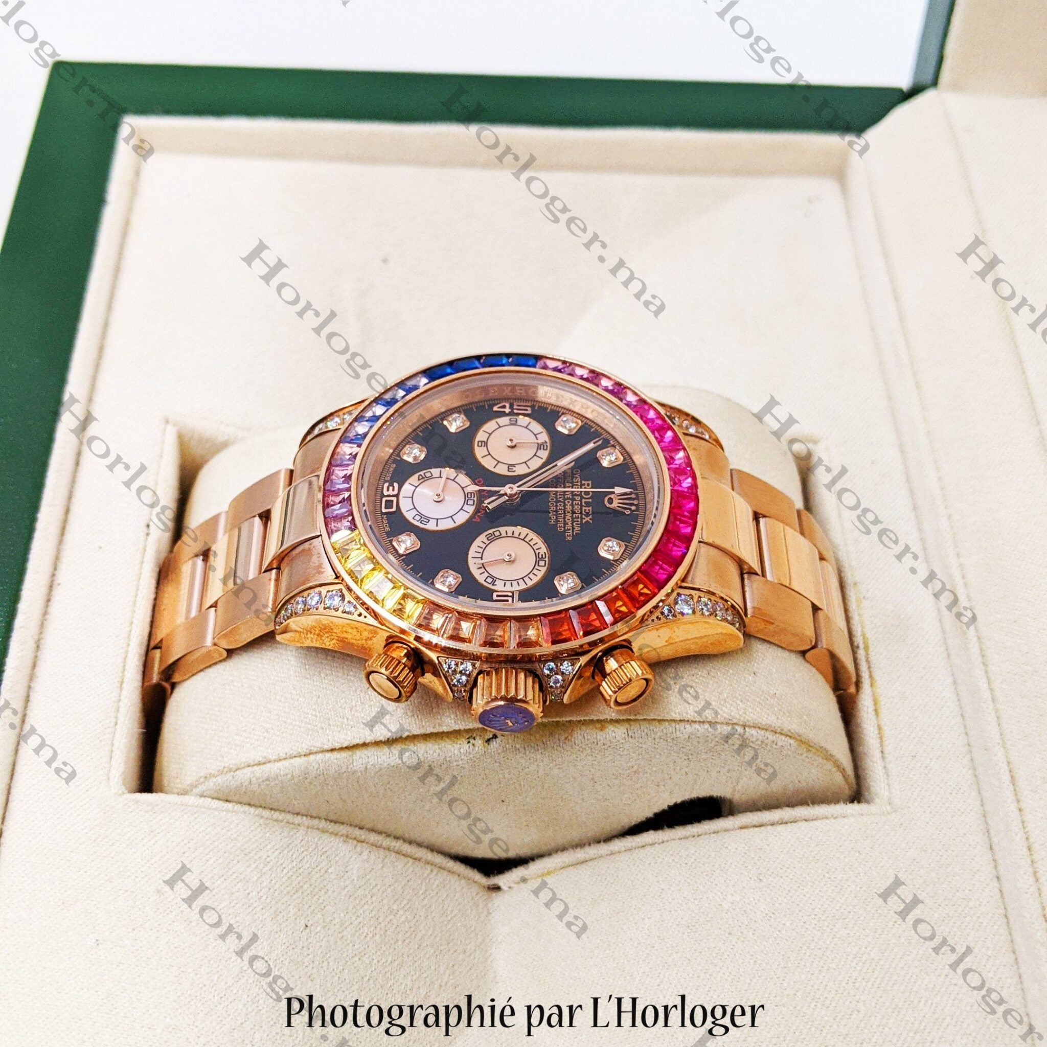 Selfika™ Daytona Rose Gold Rainbow Diamond Watch