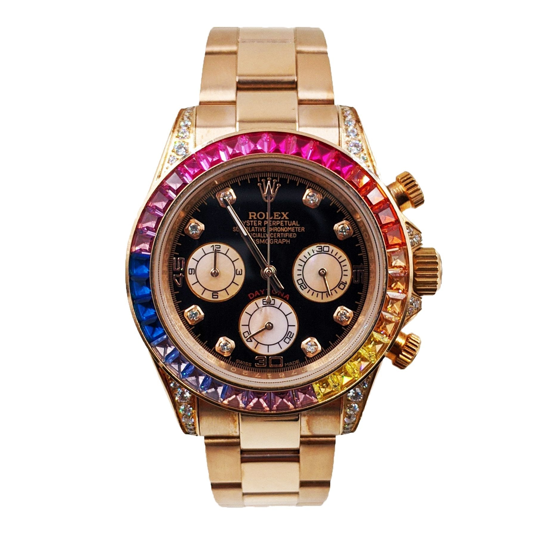 Selfika™ Daytona Rose Gold Rainbow Diamond Watch