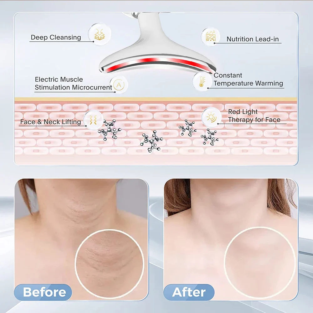 peicon EMS Microcurrent Neck & Face Lifting Massager – Red Light, Heat, Anti-Aging Appearance Device