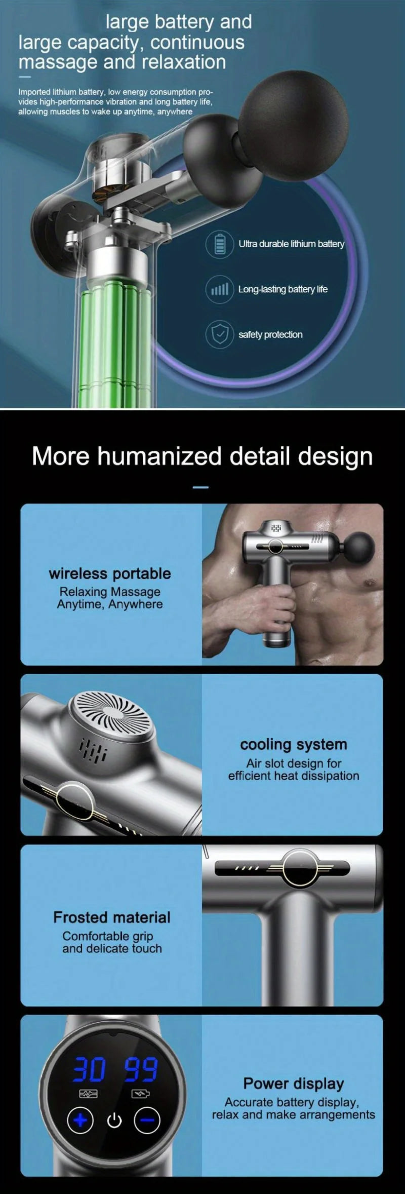 Selfika™ Portable LED Touch Screen Fascia Gun – Deep Tissue Percussion Massager with 4 Replaceable Heads for Muscle Recovery