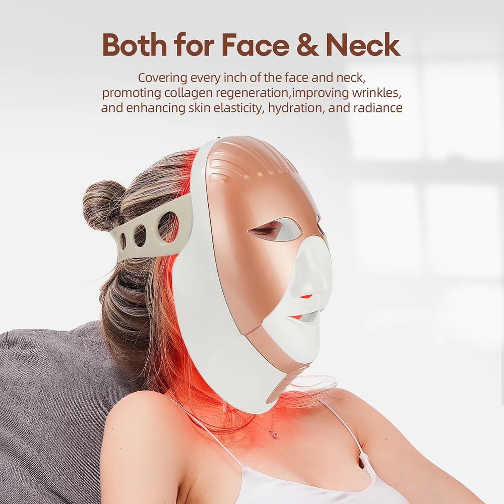 iebilif Rechargeable 7-Color LED Photon Face & Neck Mask – Skin Rejuvenation, Facial Beauty SPA