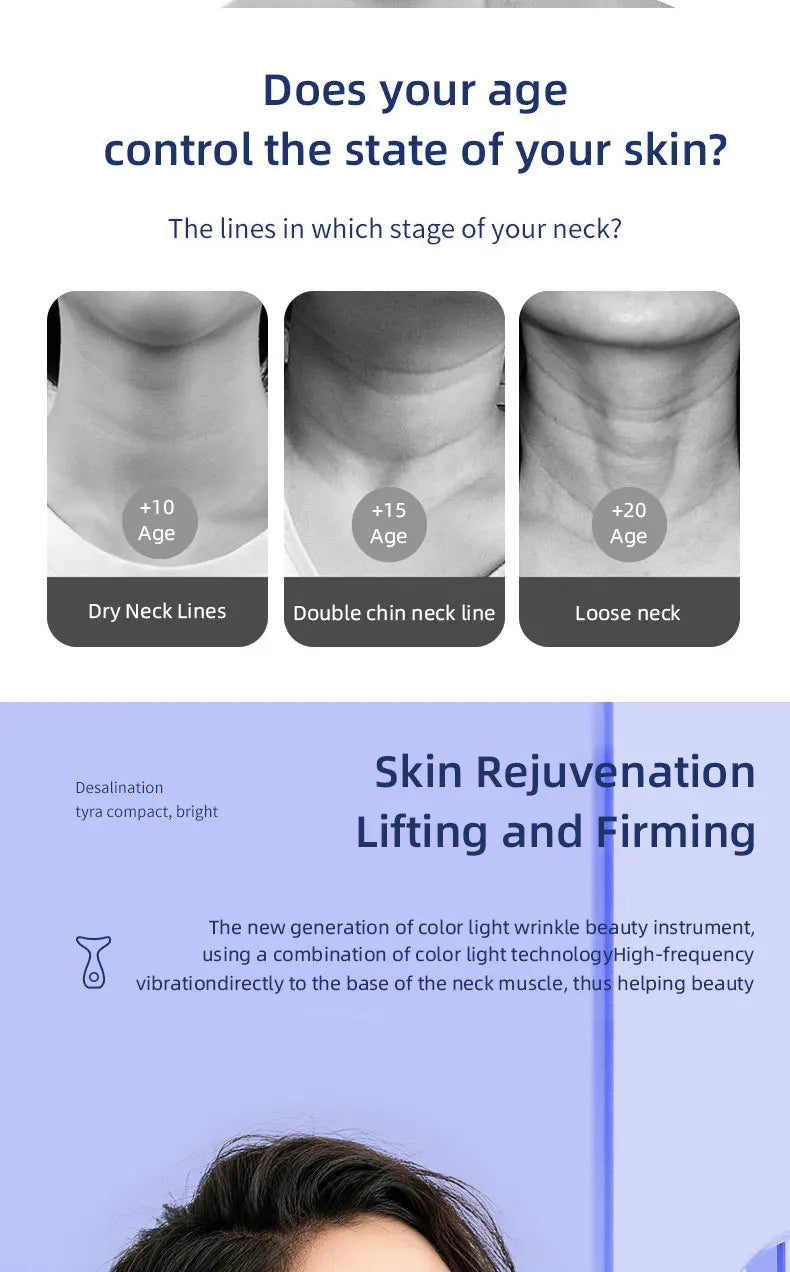 miqmi EMS Microcurrent LED Neck & Face Beauty Instrument – Anti-Wrinkle Appearance, Rechargeable Massager