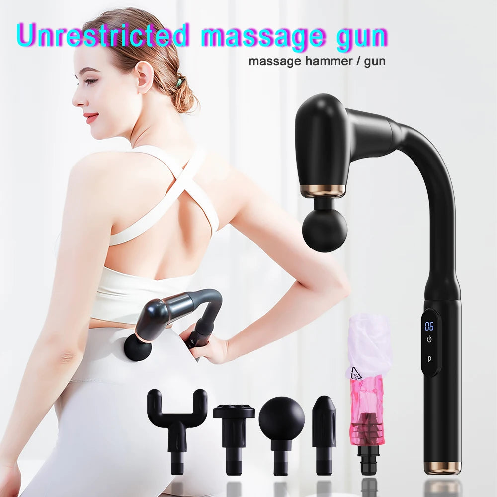 Selfika™ Professional Extended Grip Fascia Gun – 6-Speed Percussion Massager with 3 Modes & 4 Specialized Heads