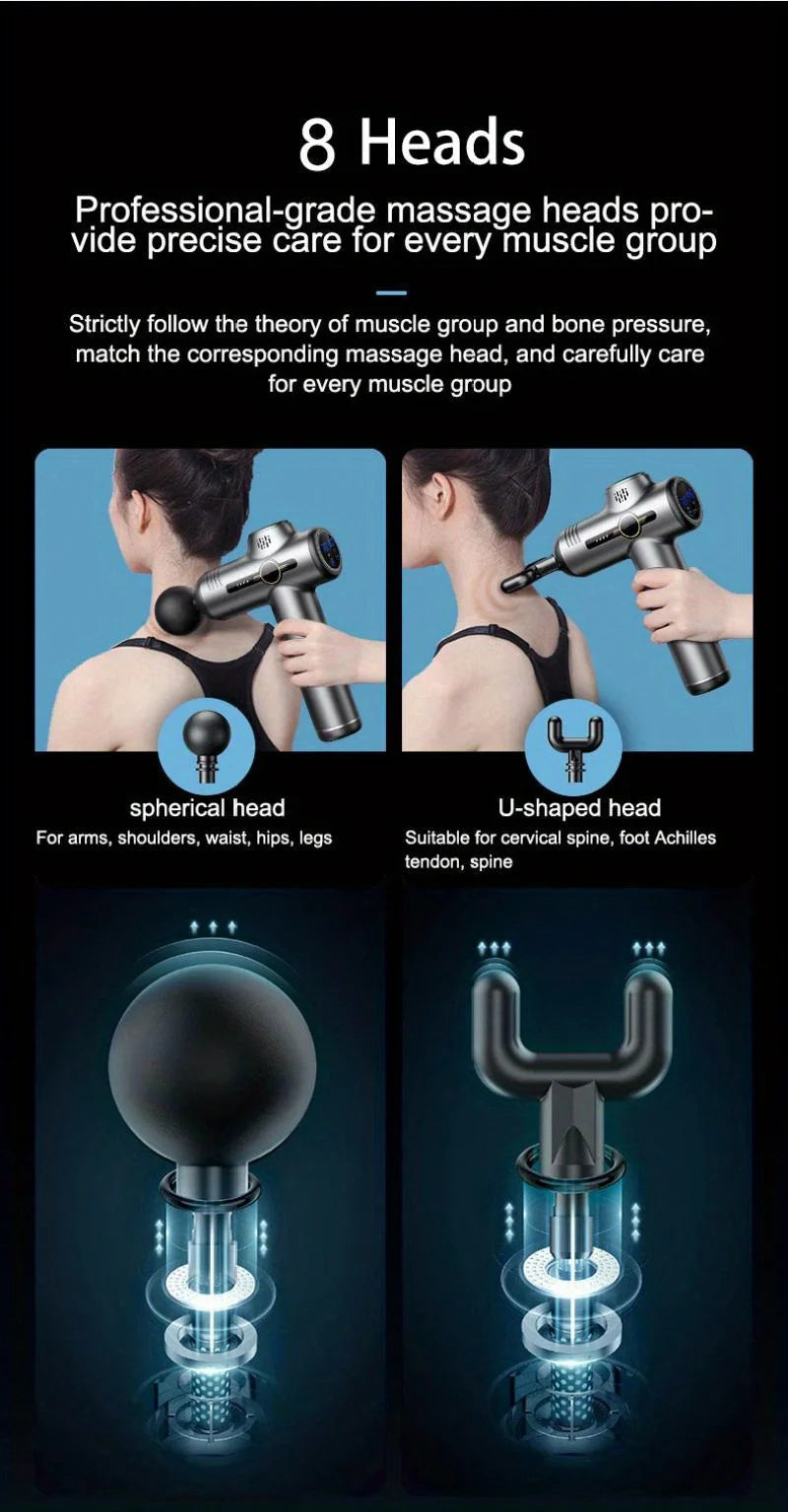 Selfika™ Portable LED Touch Screen Fascia Gun – Deep Tissue Percussion Massager with 4 Replaceable Heads for Muscle Recovery