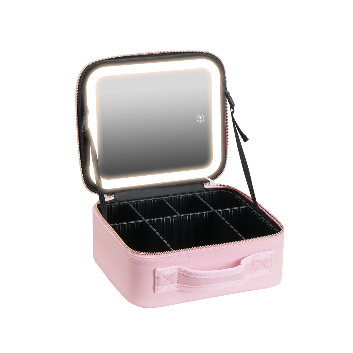 Selfika™ Portable Makeup Train Case – White Waterproof Travel Organizer with 3-Color LED Mirror and Adjustable Dividers