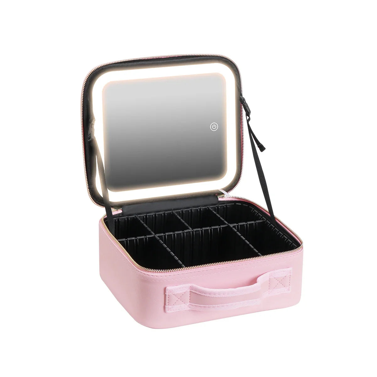 Selfika™ Portable Makeup Train Case – White Waterproof Travel Organizer with 3-Color LED Mirror and Adjustable Dividers
