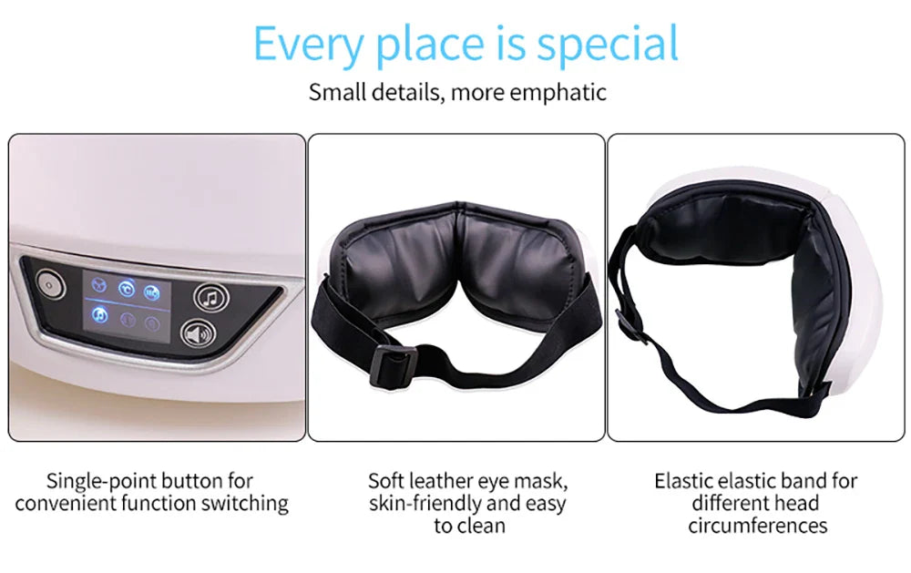 Raiuleko Smart Airbag Compression Eye Massager – Portable Vibration and Heat Relaxation Device with Bluetooth Music