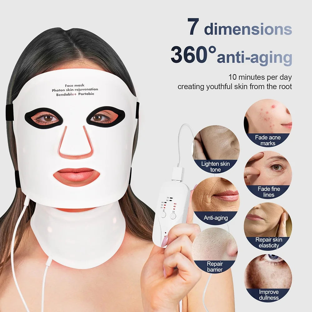 foreverlily Silicone 7-Color LED Face & Neck Mask – Wireless, Anti-Aging Appearance, Skin Rejuvenation
