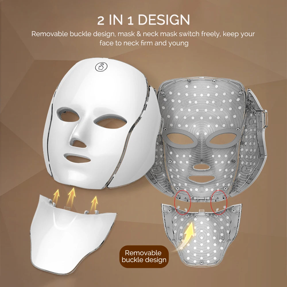 foreverlily 7-Color LED Face & Neck Light Therapy Mask – Wireless, Anti-Aging Appearance, Skin Tightening