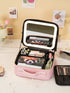 Selfika™ Portable Makeup Train Case – White Waterproof Travel Organizer with 3-Color LED Mirror and Adjustable Dividers