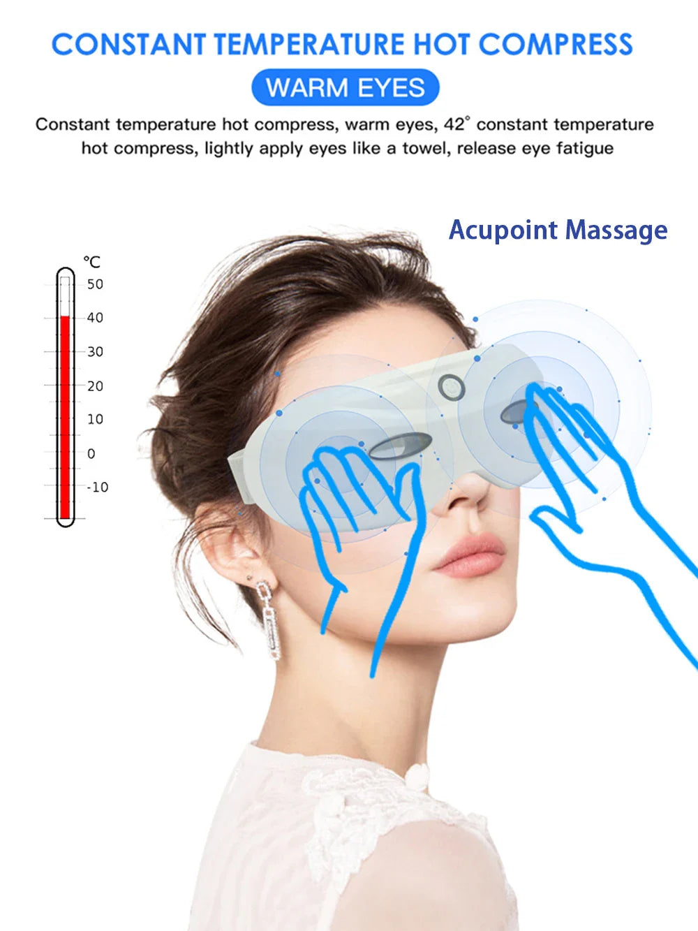 HEBTIGER Electric Eye Massager with Graphene Heating and Acupressure for Deep Relaxation