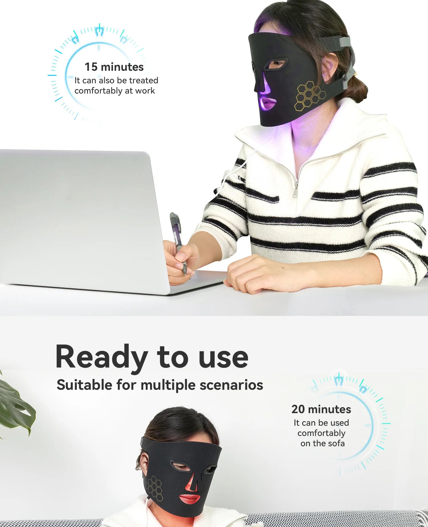 hello face Portable LED Light Therapy Mask – Red, IR, Blue, Acne Appearance, Skin Rejuvenation Home Use