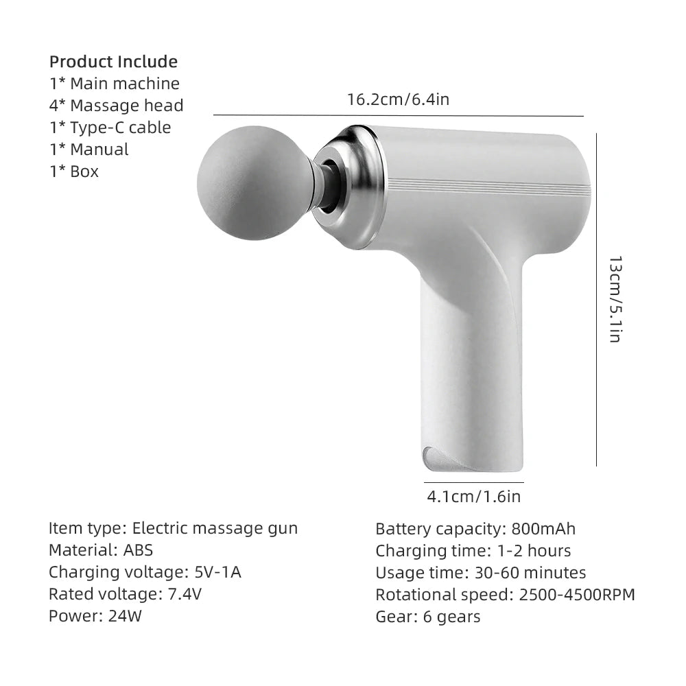 Selfika™ Portable Mini Fascia Gun – 6-Speed Wireless Muscle Massager with 4 Professional Massage Heads