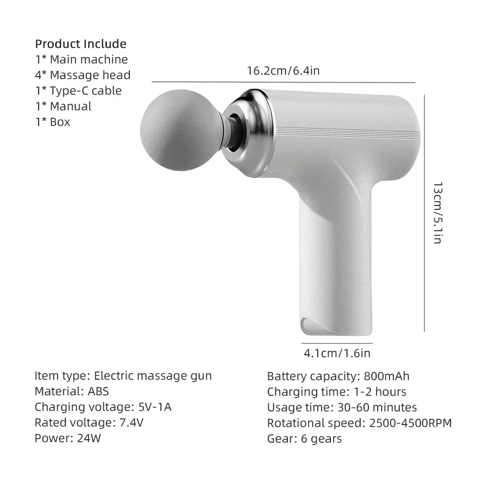 Selfika™ Portable Mini Fascia Gun – 6-Speed Wireless Muscle Massager with 4 Professional Massage Heads
