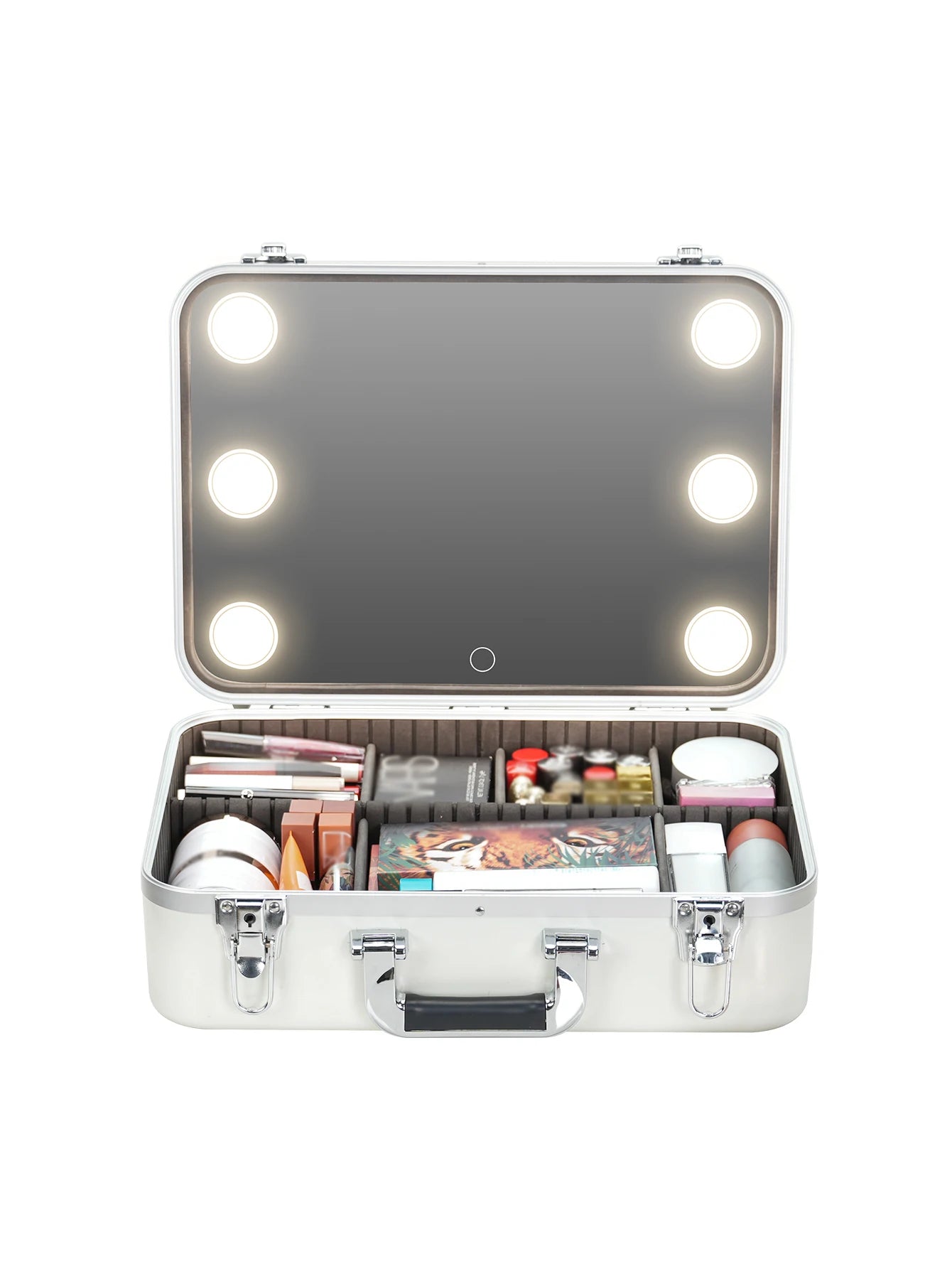 Selfika™ Professional Makeup & Jewelry Organizer – Rechargeable 3-Color LED Mirror Box with Hasp Closure