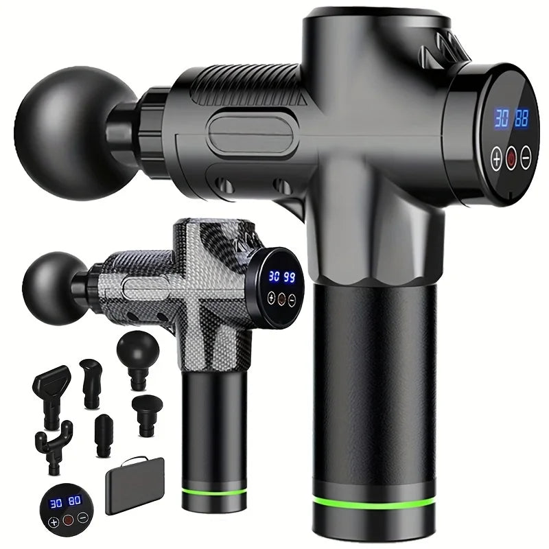 Selfika™ Portable LED Touch Screen Fascia Gun – Deep Tissue Percussion Massager with 4 Replaceable Heads for Muscle Recovery