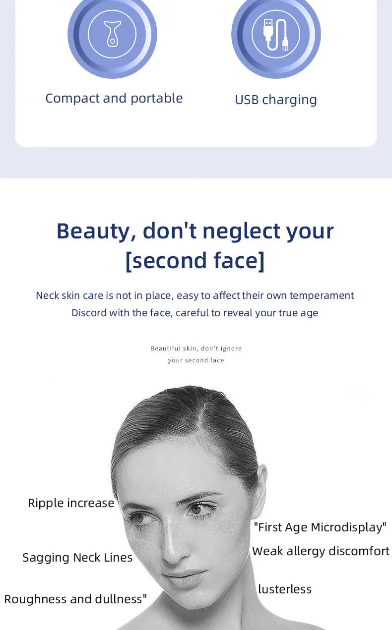 miqmi EMS Microcurrent LED Neck & Face Beauty Instrument – Anti-Wrinkle Appearance, Rechargeable Massager